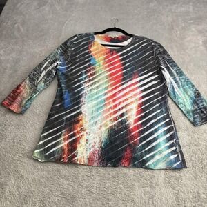 Jess & Jane Tunic Top Womens L Multicolor Abstract Stripe 3/4 Sleeve Artsy